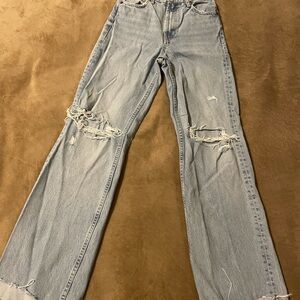 Zara Light Blue Distressed Flare Jeans size 2